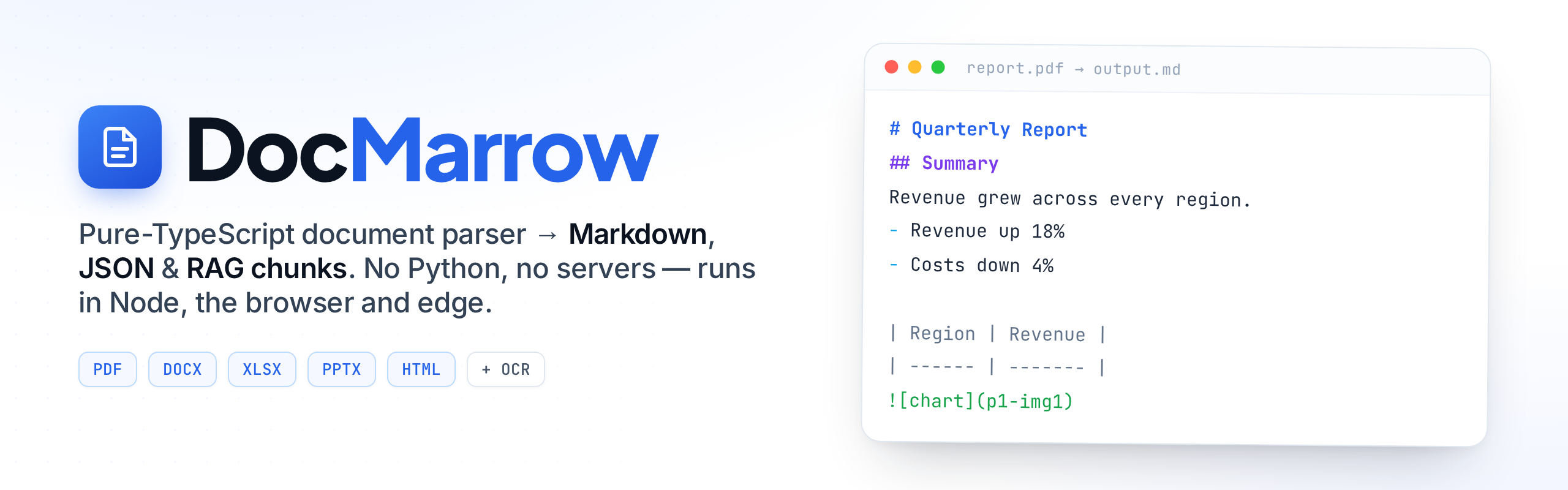 DocMarrow — Pure TypeScript document parser → Markdown, JSON and RAG chunks